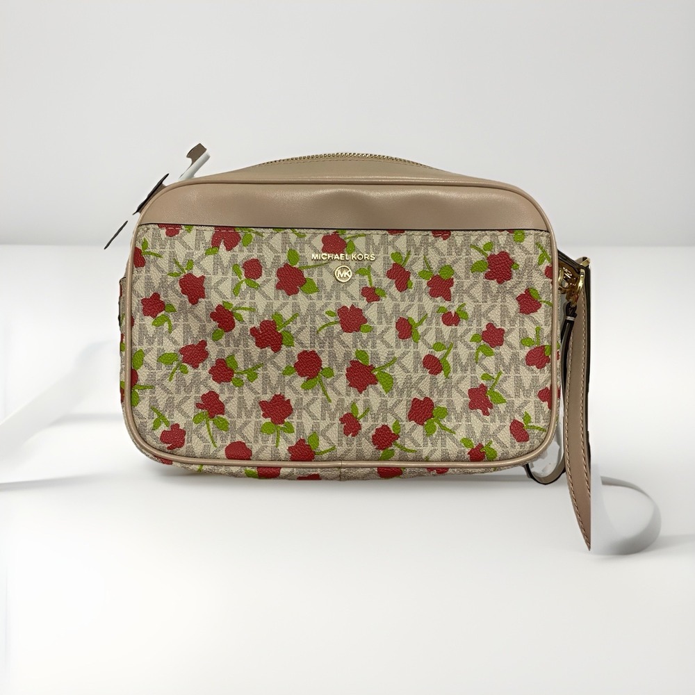 Michael Kors‎ Women's Crossbody Bag White/Floral Print Zip Closure Medium Bag